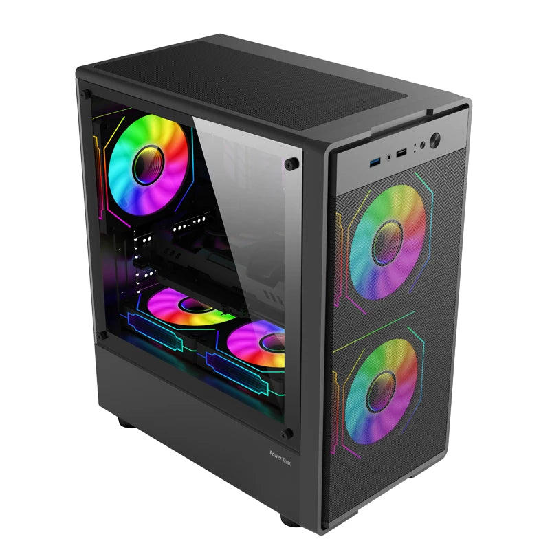 Power Train Flying PC Gaming Case MATX Side Transparent Glass Computer Case Iron Net Heat Dissipation U3 Interface E-Sports Case
