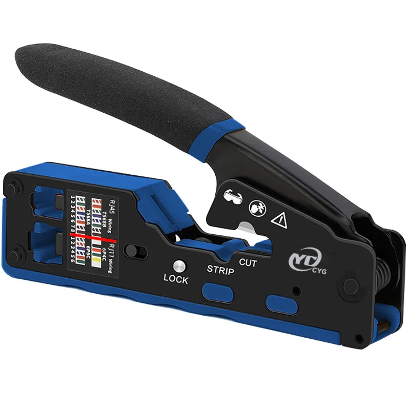 RJ45 Crimp Tool Kit Pass Through Cat6 Crimping Tool For Cat5 Cat5e Cat6 8P8C Connector, All-in-one Ethernet Crimper