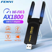 Adaptador WiFi 6 USB FENVI 1800Mbps de doble banda 2.4G/5GHz, receptor WiFi inalámbrico, tarjeta de red tipo Dongle USB 3.0 para portátil y PC con Win 10/11