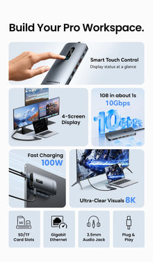 Vention USB C 8K 4K DP HDMI Docking Station 13 in 1 USB 3.2 10Gbps HUB TF SD RJ45 HUB One Touch Screen Off for MacBook Windows