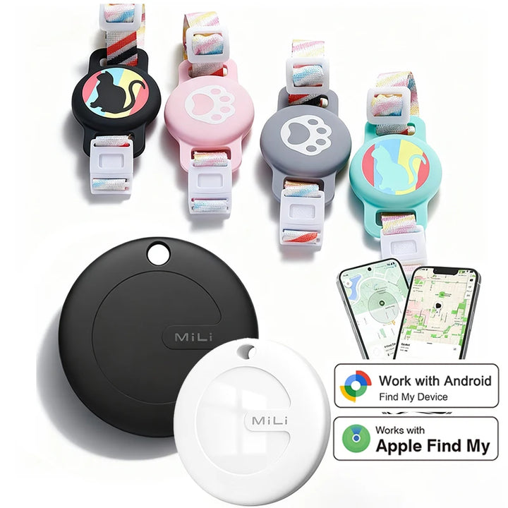 MiLi MiTag Smart Location Tag With Pet Collar Works With Apple Find My & Google Find Hub Dual System Bluetooth GPS Tracker