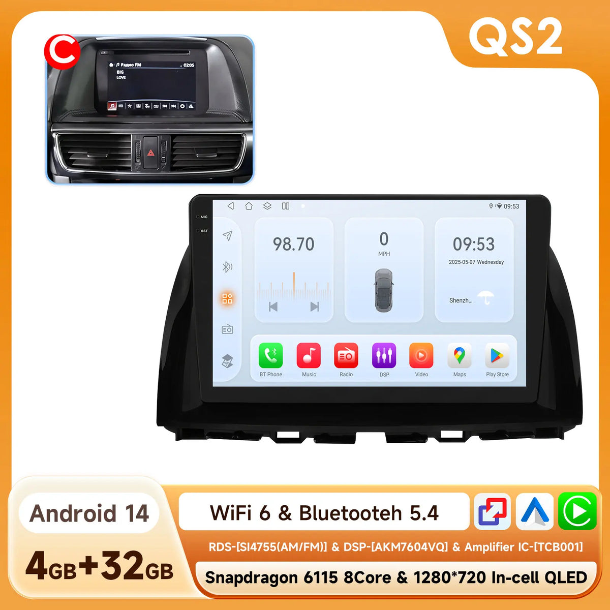 Hizpo 10.1" Eelectronic Devices Car Radio For Mazda CX-5 2012 2013 2014 2015 GPS Navigation Head Unit  6115 RDS Wireless CarPlay
