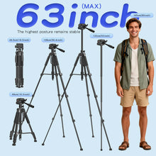 63''/160cm Video Tripod Monopod, 3 Way Pan Tilt Head, Overhead Camera Mount, Horizontal Central Axis, Phone Holder Compatible wi