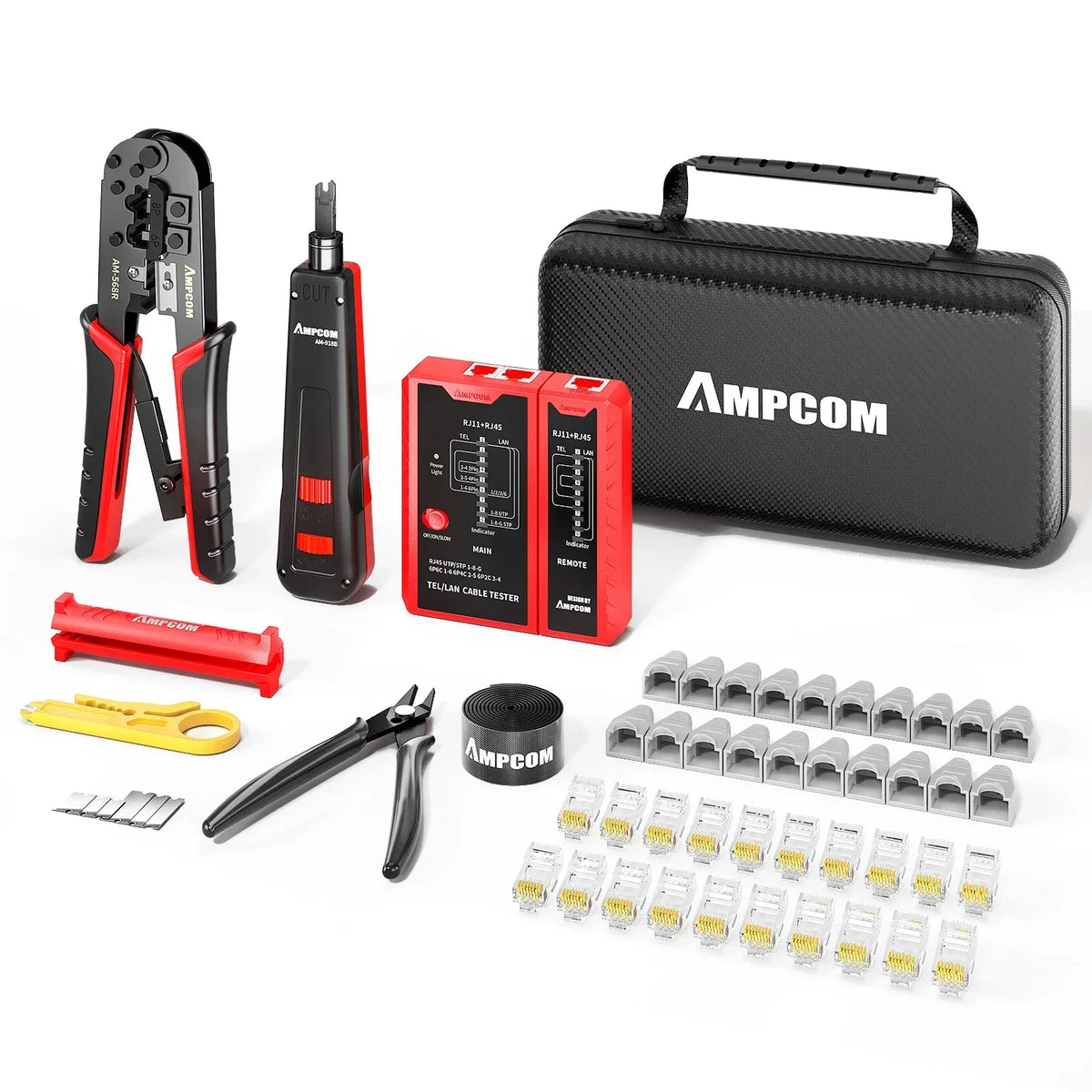 AMPCOM Ethernet Crimping Tool Kit for CAT6/CAT5e RJ45 Connector with Wire Stripper/Punch Down Tool/TEL/LAN Cable Tester