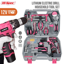 Hi-Spec Pink Electric Screwdriver Drills Kit Home Tool Kits Set Repair Electric Cordless Drills Complete Tool Box Kit Hammer