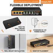 Switch gestionado web KeepLiNK de 9 puertos 2.5G | 8x 2.5GbE + 1x Uplink 10G SFP+ | Ethernet de red multigigabit con IGMP Snooping