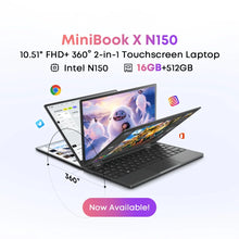 CHUWI Touch Screen Laptop MiniBook X 2-in-1 Laptop Intel N150 512GB ROM 16GB LPDDR5 10.51" 2K FHD IPS Windows 11 Work Notebook