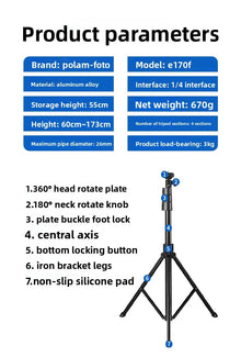 173cm Extendable Phone Tripod Stand, All-in-One Floor Selfie Stick for Live Streaming, Universal Mobile Holder, Stable Tri