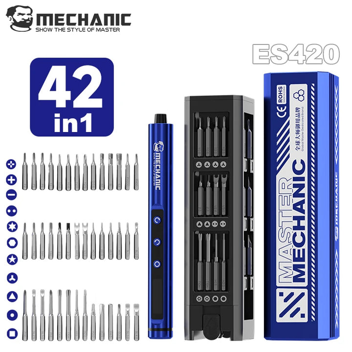MECHANIC ES420 42-in-1 Set Electric Screwdriver with LED Light Magnetic Bits Dual Mode Electric and Manual Repair Tool Kit