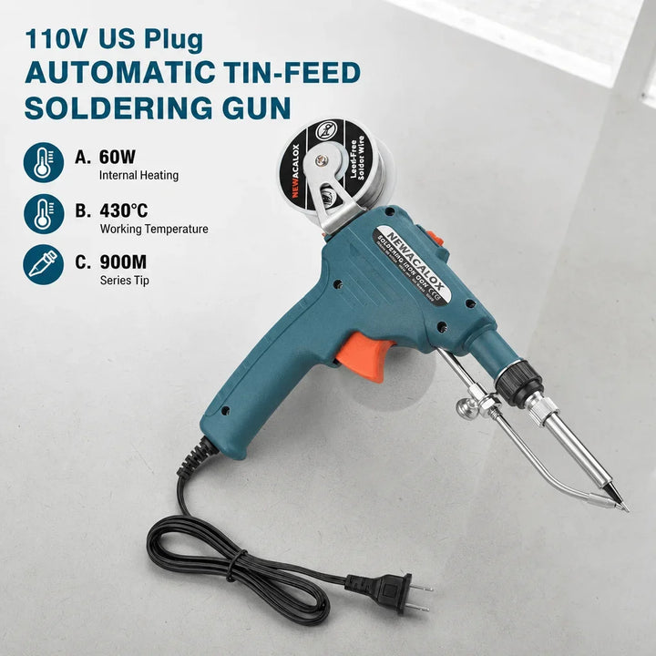 60W Automatic Soldering Iron Handheld Internal Heating Soldering Gun Smart Solder Wire Feed Welding Station Kit with Iron Stand 110V 220V Temperature Control for Electronic Circuit Board PCB Repair Tools