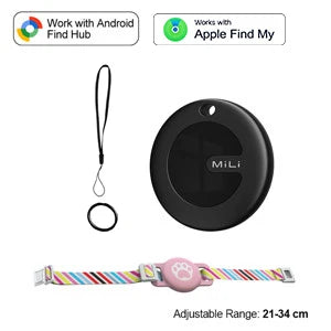 MiLi MiTag Smart Location Tag With Pet Collar Works With Apple Find My & Google Find Hub Dual System Bluetooth GPS Tracker