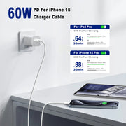 Cable de datos para teléfono móvil tipo C a tipo C de carga rápida PD 60W, 1m/2m, para iPhone 15, 16, 17, Samsung, Huawei, cable cargador USB C a C
