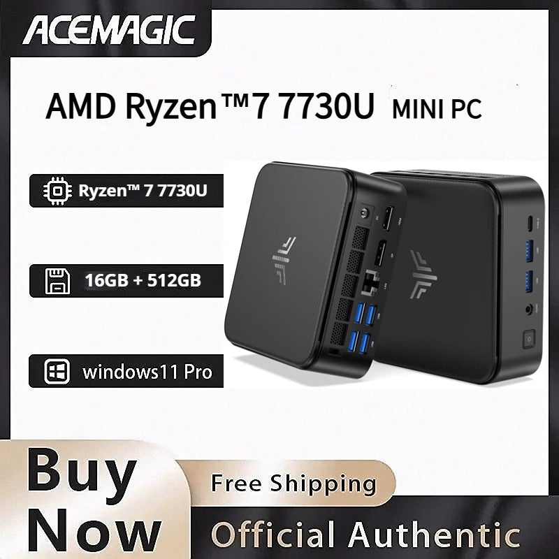 ACEMAGIC Ryzen 7 7730U Mini PC 16GB RAM 512GB SSD Windows 11 Pro Triple 4K Monitor Support WiFi 6 High Performance Desktop Compu