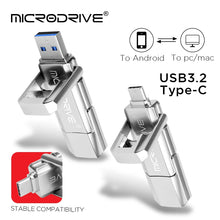 TYPE-C Dual interface Metal Pen Drive 32GB 64GB 128GB Waterproof USB 3.2 Rotating Structure USB Flash Drives Memory Stick U Disk