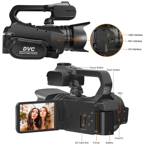 4K 60FPS Professional Camcorder for Photography 64MP WiFi Livestream Webcam Video Cameras 18X Digital Zoom YouTube Vlog Recorder
