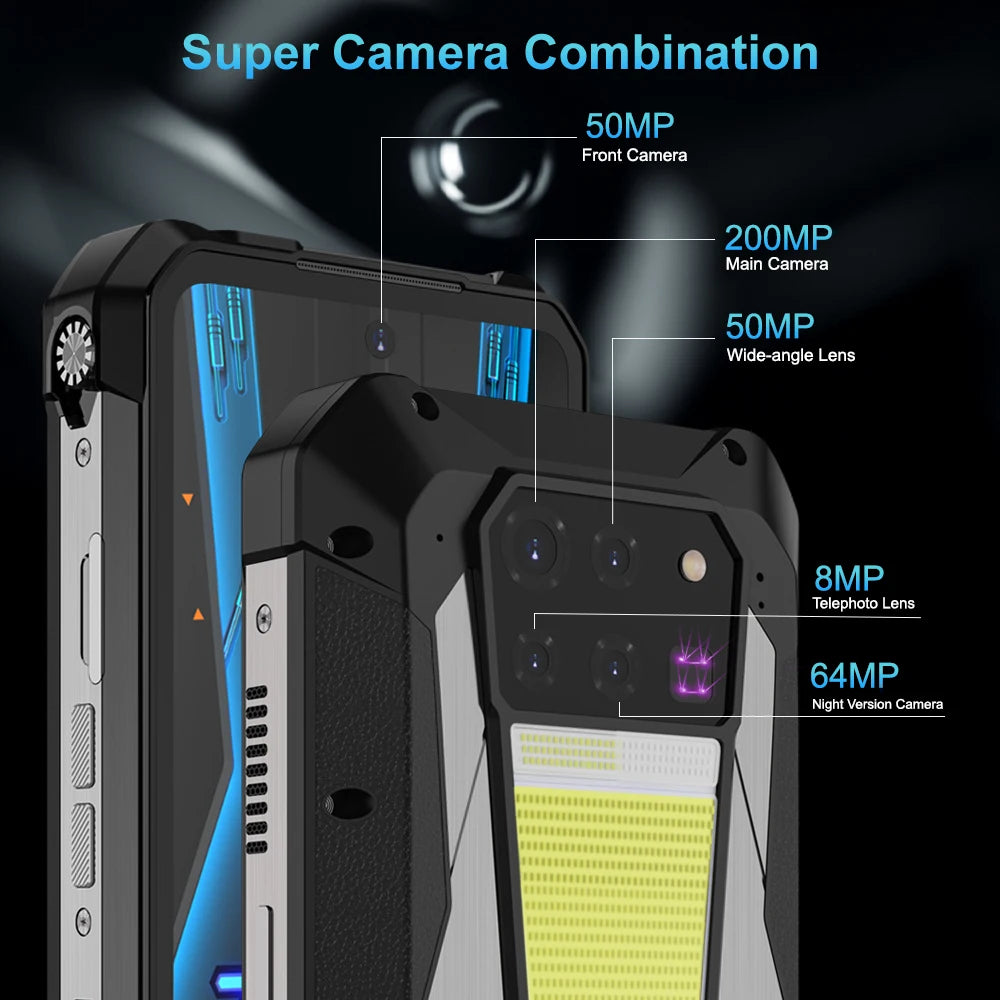 Unihertz Tank 3 Pro 8849 Rugged 5G Phone with 100 Lumens Projector Android 14 32GB 512GB 23800mAh Waterproof Phone WIFI 6 NFC