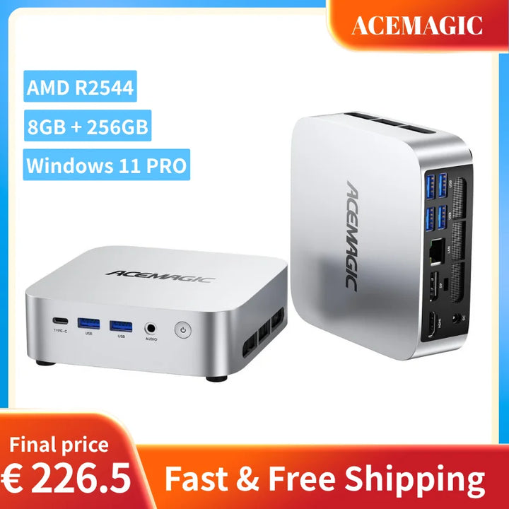 ACEMAGIC AMD Ryzen Embedded R2544 Mini PC 8GB DDR4 256GB SSD Windows 11 Pro Business Desktop Computer Triple 4K Display Dual M.2