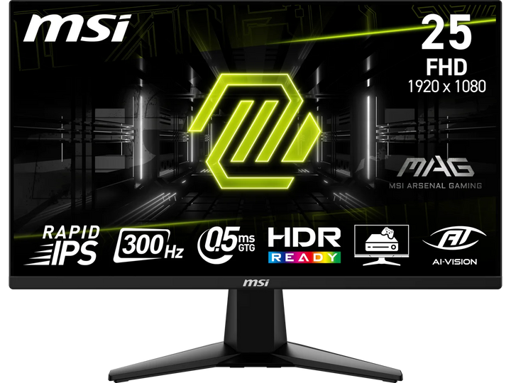 MSI 24" (24.5" viewable) Full HD 300Hz IPS with AMD FreeSync Premium 0.5ms HDR Ready Ai vision Gaming Computer Monitor MAG 255XF
