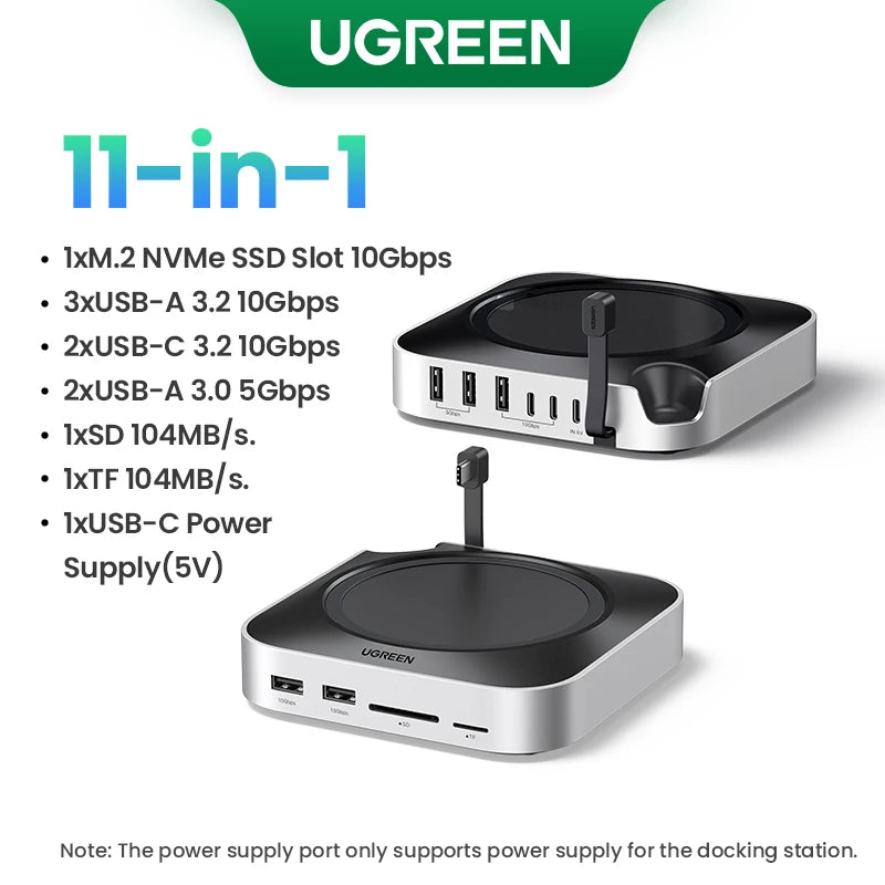 UGREEN USB HUB Docking Station for Mac Mini M4/M4 Pro M.2 NVMe SSD 8TB Max 10Gbps USB-A&C Ports SD&TF 170MB/s USB Splitter Dock