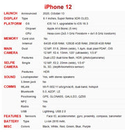 iPhone 12 5G iPhone 12 6.1" Super OLED original, 4GB RAM, 64/128/256GB ROM, chip A14 Bionic, Face ID, NFC, teléfono móvil original, estado 98% nuevo