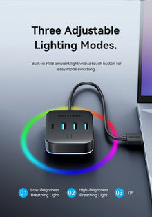 Vention USB A 3.0 HUB RGB Light Switch USB C 3.2 Gen1 5Gbps Desktop Hub Adapter for PC Laptop Accessories USB Splitter Extender