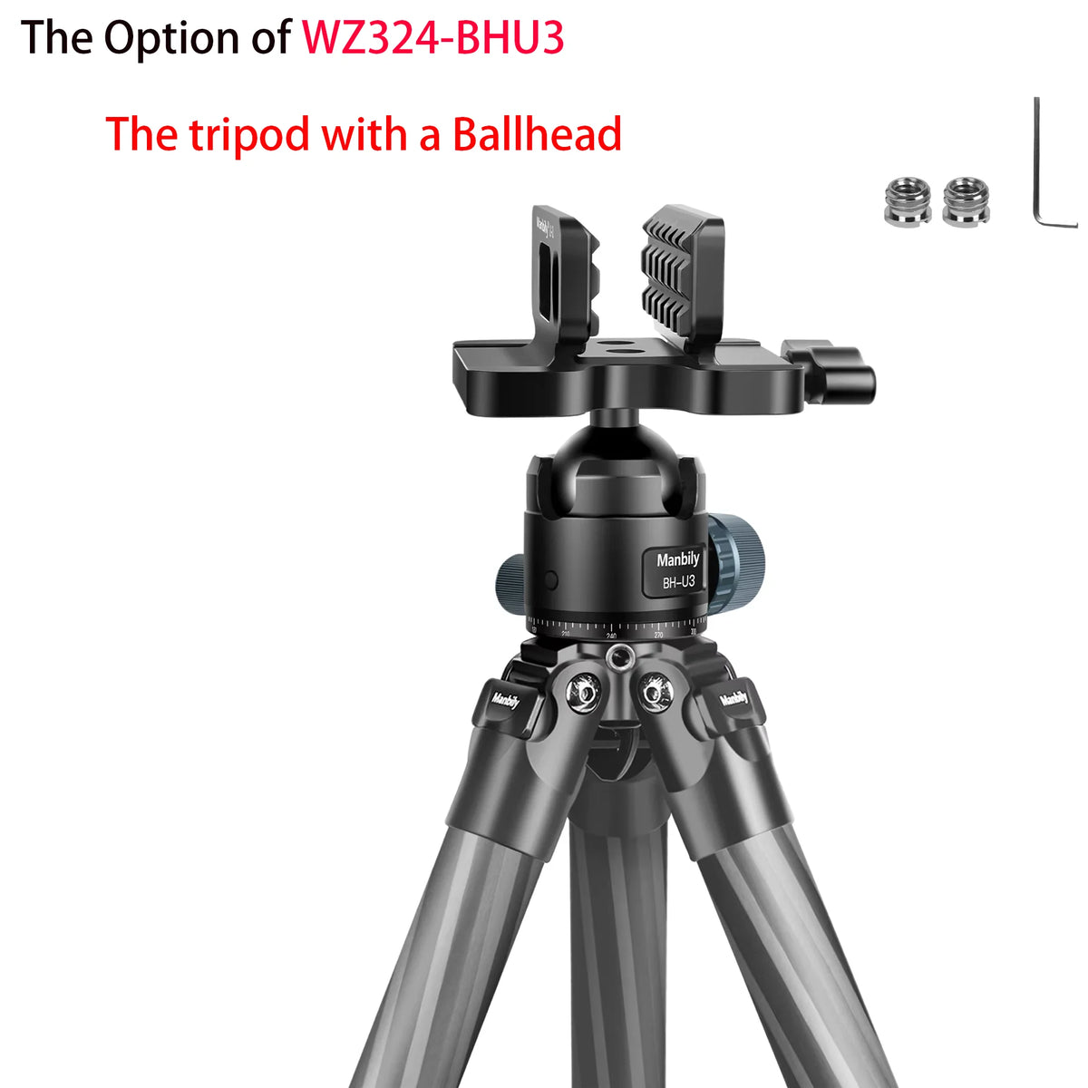 Manbily WZ-324 Carbon Fiber Tripod & 44mm Diameter Saddle Ball Head BH-U3,32mm Tube Hunting Set (* The Clamp Can't Be Removed)