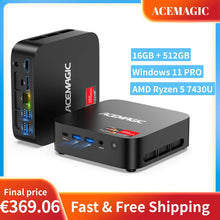 ACEMAGIC Ryzen 5 7430U Mini PC Windows 11 Pro 6C 12T Up to 4.3GHz 16GB LXDDR4 512GB SSD Radeon Vega 7 Graphics WiFi 6 BT5.2 4K T