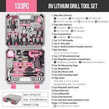 Hi-Spec Pink Electric Screwdriver Drills Kit Home Tool Kits Set Repair Electric Cordless Drills Complete Tool Box Kit Hammer