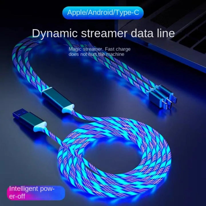 Cable cargador de teléfono 3 en 1 con luz LED brillante, cable USB tipo C luminoso para Xiaomi, iPhone y Samsung, accesorios de carga para teléfono