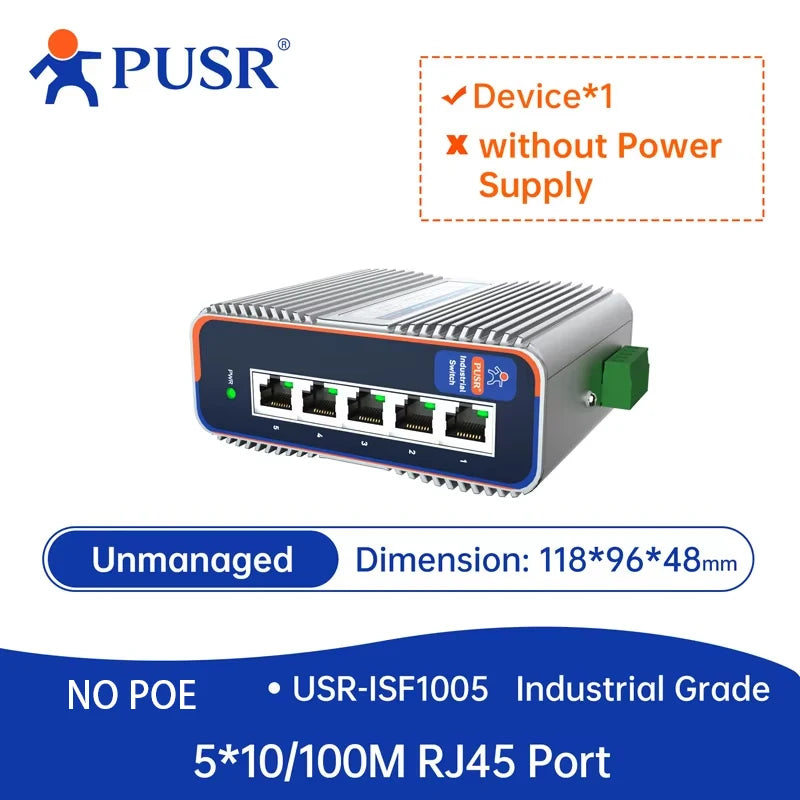 Switch Ethernet industrial PUSR de 5/8 puertos 100/1000Mbps Gigabit RJ45 IP40 6KV Uplink IP no gestionado Plug&Play USR-ISG