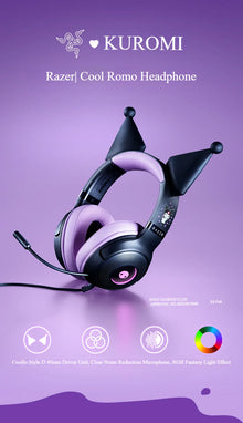Razer x Sanrio Kuromi Edition Cute Cat USB Wired Over-Ear Gaming Headphones Gift