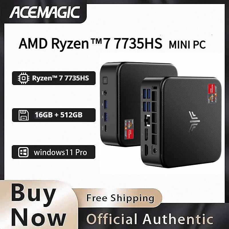 AMD Ryzen 7 7735HS Mini PC 16GB LPDDR5 512GB NVMe SSD Triple 4K Display Mini Computer WiFi 6 BT 5.2 Preinstalled Windows 11 Pro