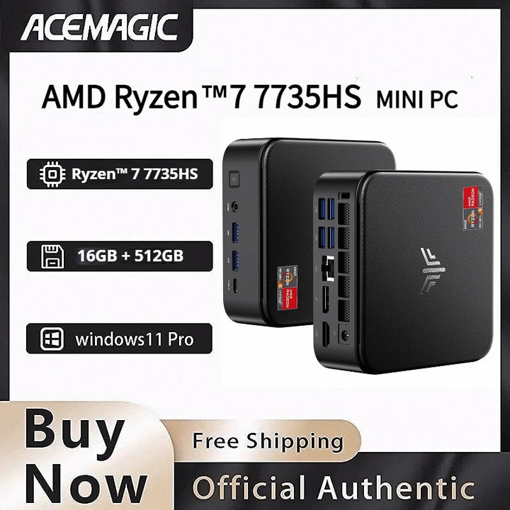 AMD Ryzen 7 7735HS Mini PC 16GB LPDDR5 512GB NVMe SSD Triple 4K Display Mini Computer WiFi 6 BT 5.2 Preinstalled Windows 11 Pro