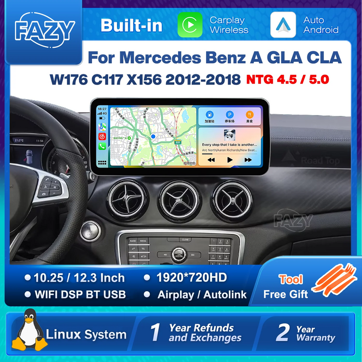 Linux System Wireless Carplay Android Auto Radio For Mercedes Benz A CLA GLA W176 C117 X156 2012-2018 Car Multimedia Player BT