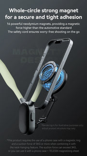 Soporte de cuello magnético de liberación rápida de silicona TELESIN para iPhone 15 14 13 12 11, accesorios para teléfonos inteligentes SAMSUNG, HUAWEI, XIAOMI
