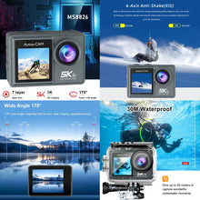 5K 4K Ultra HD Action Camera Dual Screen EIS Anti‑Shake Sports Cam 170° Wide Angle WiFi Remote 50MP Photo Outdoor Diving Cycling