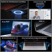 KAMRUI Portátil de 18,5" con batería de 8000 mAh, procesador Intel N150 de 4 núcleos, 16 GB DDR4, SSD de 512 GB, Win11 Pro, WiFi5, computadora portátil plegable a 180° para oficina en casa