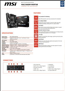 MSI B460M MORTAR Motherboard 128GB LGA 1200 DDR4 Micro ATX B460 Mainboard