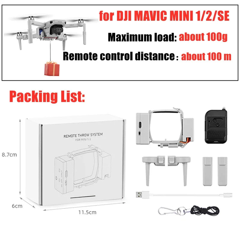 BRDRC Airdrop System for DJI Mini 4K/Mini 2/SE Drone Thrower Fishing Bait Wedding Ring Gift Long Distance Throw Deliver