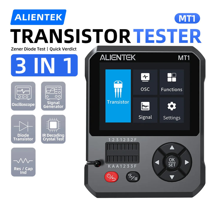 ALIENTEK MT1 Transistortester LCR ESR-Messgerät Dioden- Trioden- Kapazitäts- Widerstandsmessgerät IR-Multifunktionstester Multimeter
