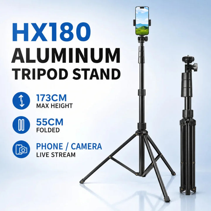 173cm Extendable Phone Tripod Stand, All-in-One Floor Selfie Stick for Live Streaming, Universal Mobile Holder, Stable Tri