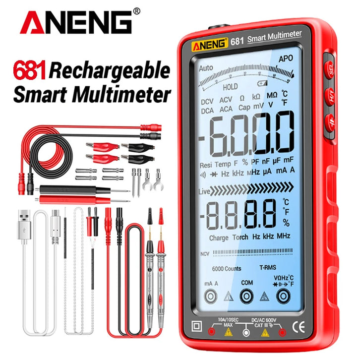 ANENG 681 Wiederaufladbares digitales Profi-Multimeter Berührungsloser Spannungsprüfer AC/DC-Spannungsmessgerät LCD-Bildschirm Stromprüfer