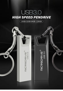 High Speed USB 3.0 Mini Metal Flash Drive 16GB 32GB 64GB 128GB Pendrive Waterproof USB Drive Pen Memory Sticks with Key Chain