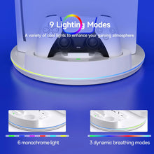 NEWDERY PS5/Slim/Pro Console Stand Adjustable RGB Vertical Stand for PS5 Pro Slim Digital Disc Console Fast Controller Charging Station Dock