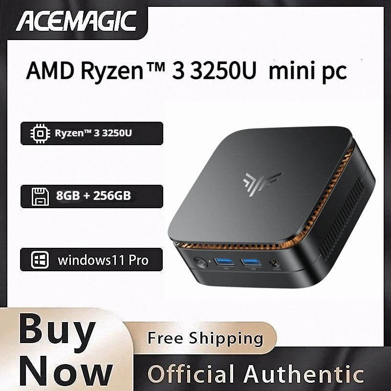 ACEMAGIC AMD Ryzen 3 3250U/3150 Mini PC 8GB DDR4 RAM 256GB SSD Windows 11 Pro Dual 4K Display Small Form Factor Desktop Computer