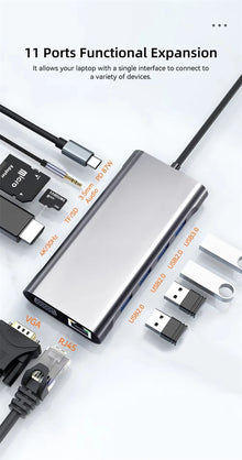 11 Ports USB C Docking Stations USB C HUB Type C to HDMI Adapter 4K USB 3.0 Splitter Adapter For PC Laptop Macbook
