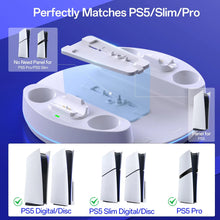 NEWDERY PS5/Slim/Pro Console Stand Adjustable RGB Vertical Stand for PS5 Pro Slim Digital Disc Console Fast Controller Charging Station Dock
