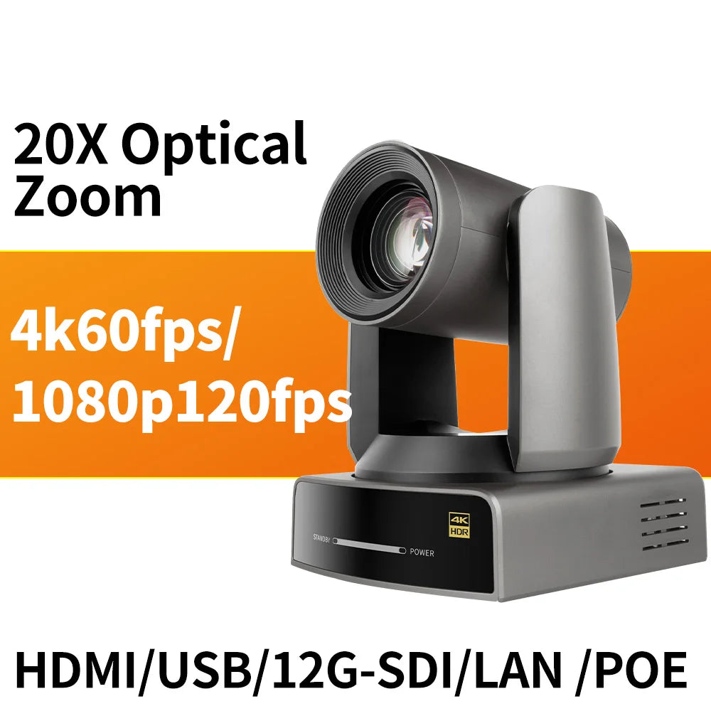 1080P120/4K60 20X Optical Zoom AI Auto Tracking NDI PTZ Camera SDI HDMI USB3.0 POE IP Live Streaming Camera For Church Events