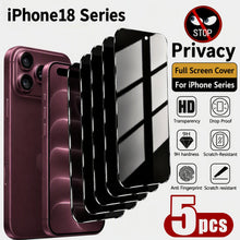 5pcs Anti-Peep Tempered Glass Screen Protector，For iPhone Duo/IPhone 18/IPhone 18 Pro Max/18 Pro，9H+Hardness，Anti-Fingerprint，