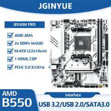 JGINYUE B550M PRO AM4 Motherboard, Support AMD Ryzen 4000 5000 CPU, Dual Channel DDR4 64GB Max XMP, 2 NVME M.2 + 4 SATA3.0, HDMI Dual DP, PCIe X16, USB 3.2/2.0 MATX Desktop Mainboard